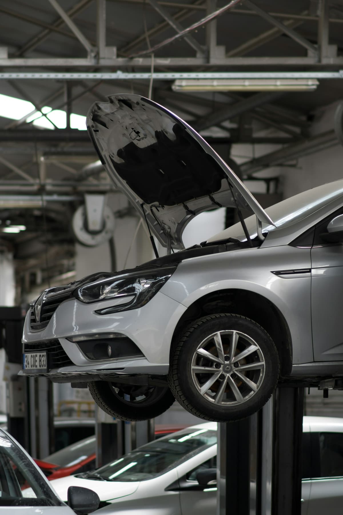 Vehicle in a professional service workshop