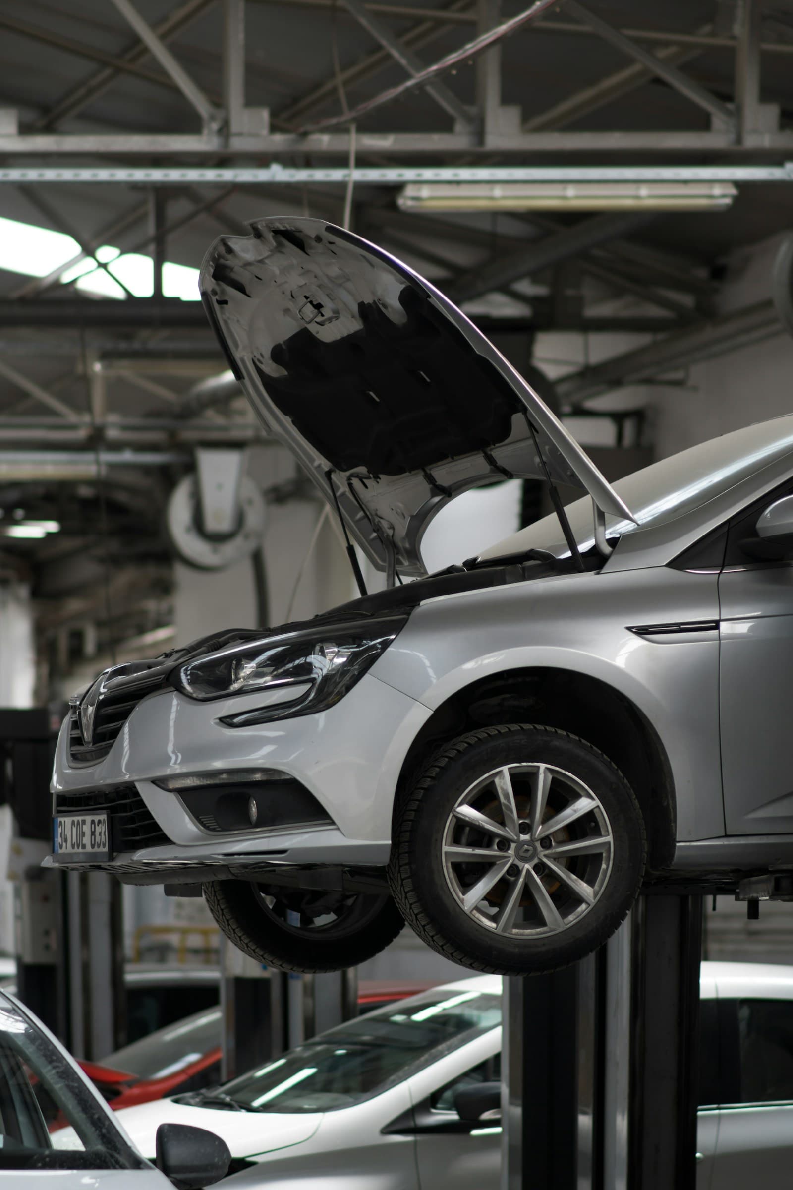 Vehicle in a professional service workshop